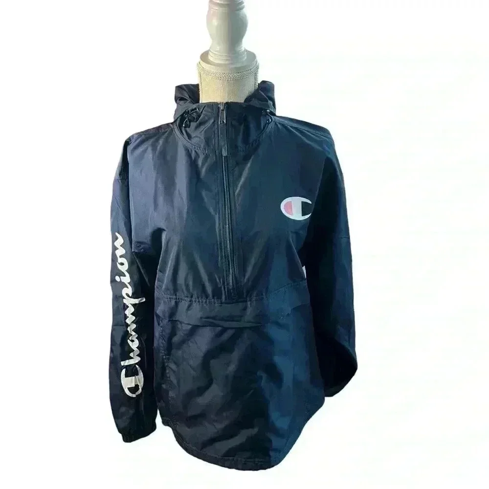 Champion Unisex Navy Blue Wind and Water-Resistant Hooded Jacket•Like New•
